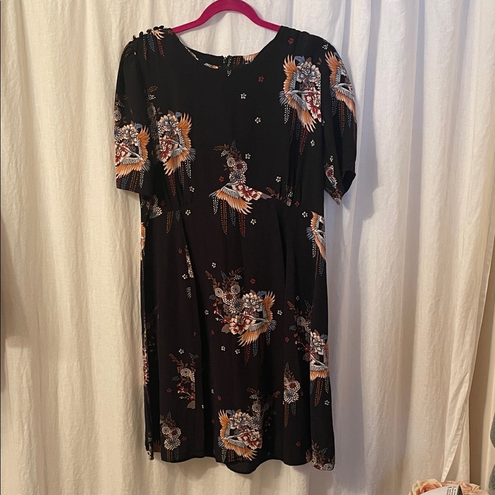 ASOS Black Midi Dress with Vibrant Bird Pattern